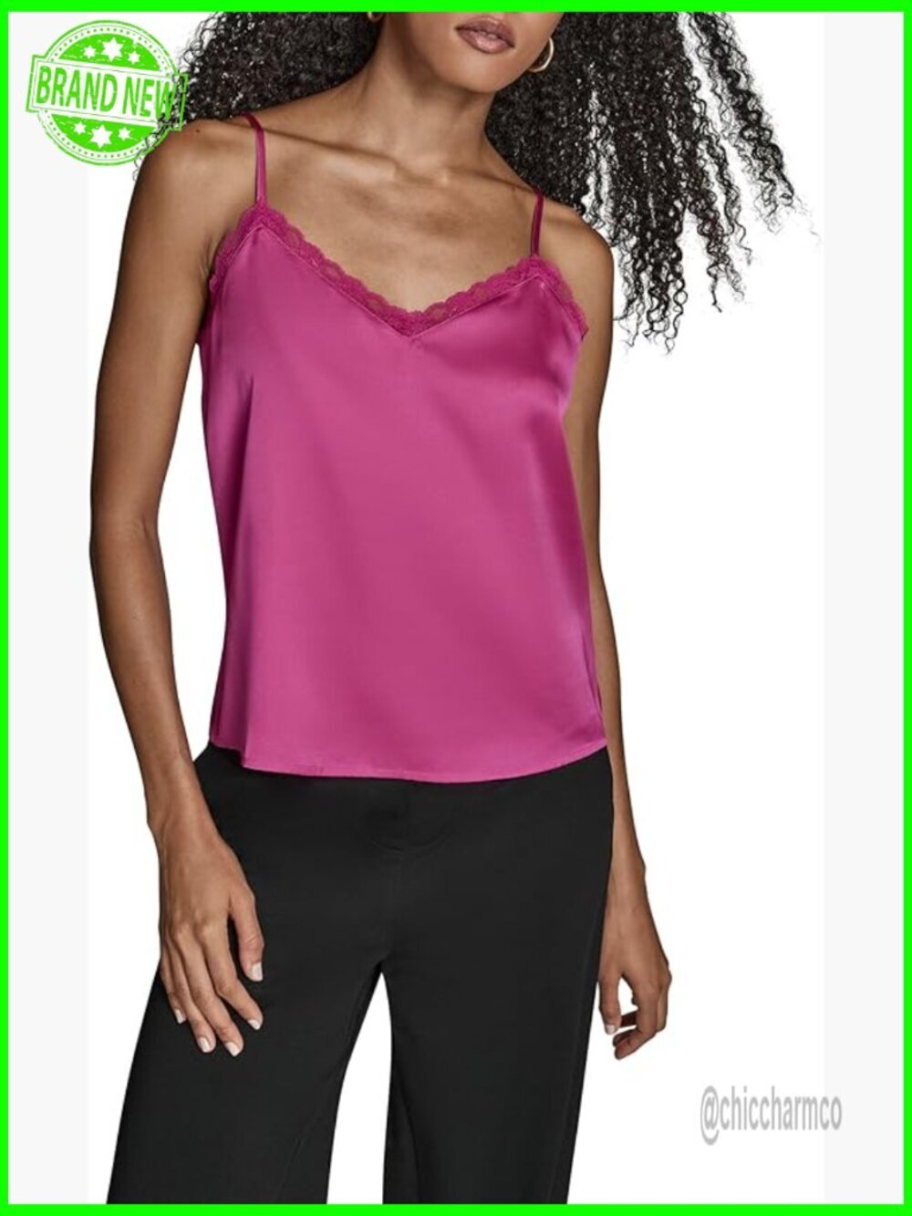 Sleeveless Strappy Cami Lace Trim Woven Blouse V-Neck